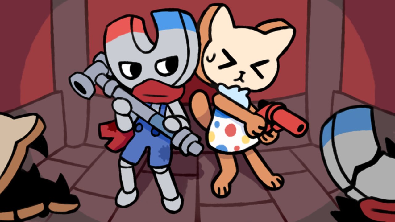 Somni's Engine recruits Magni and Loaffle standing back to back with a wrench and a pistol in a maroon room